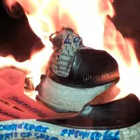 big Adidas sneaker burning session